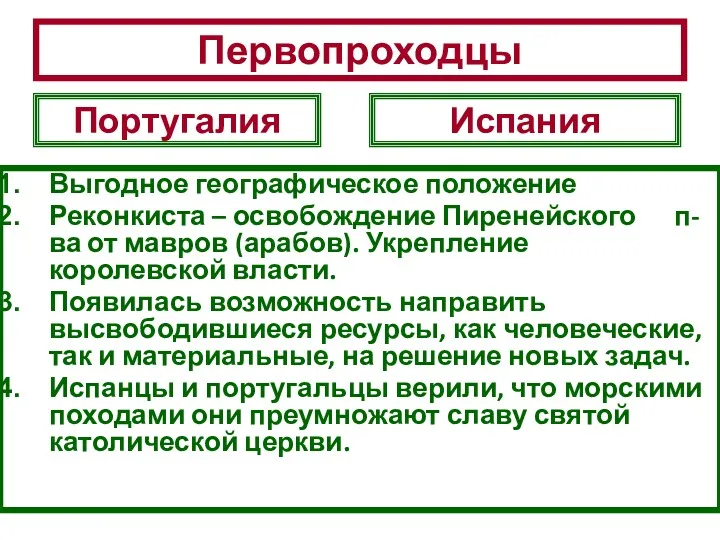 Выгодное географическое положение Реконкиста – освобождение Пиренейского п-ва от мавров