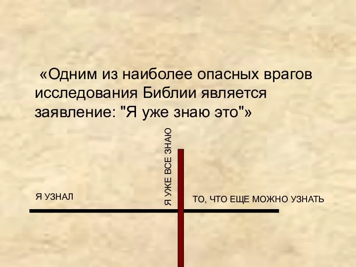 «Одним из наиболее опасных врагов исследования Библии является заявление: "Я