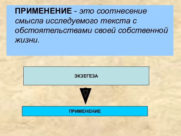 ПРИМЕНЕНИЕ - это соотнесение смысла исследуемого текста с обстоятельствами своей собственной жизни.