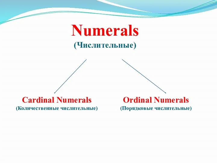Numerals (Числительные) Cardinal Numerals (Количественные числительные) Ordinal Numerals (Порядковые числительные)