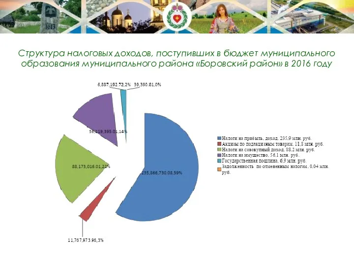 Структура налоговых доходов, поступивших в бюджет муниципального образования муниципального района «Боровский район» в 2016 году