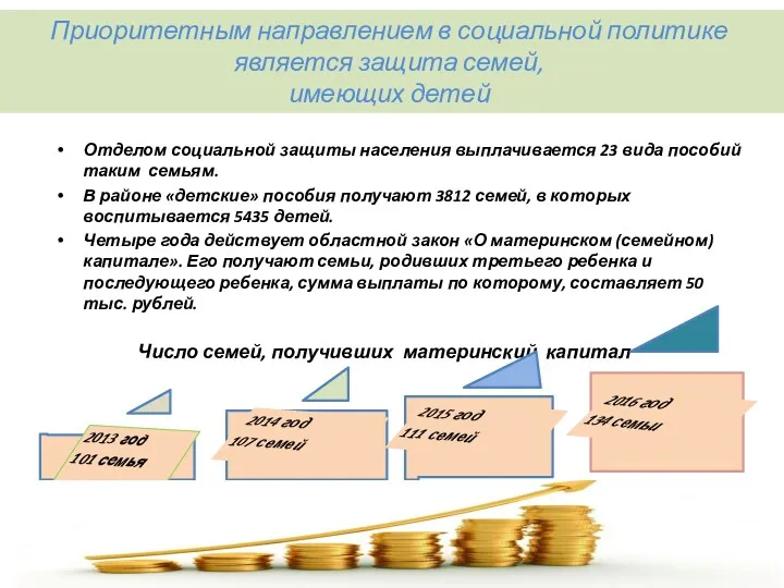 Приоритетным направлением в социальной политике является защита семей, имеющих детей