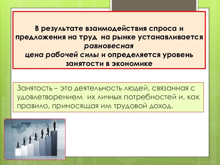 В результате взаимодействия спроса и предложения на труд на рынке