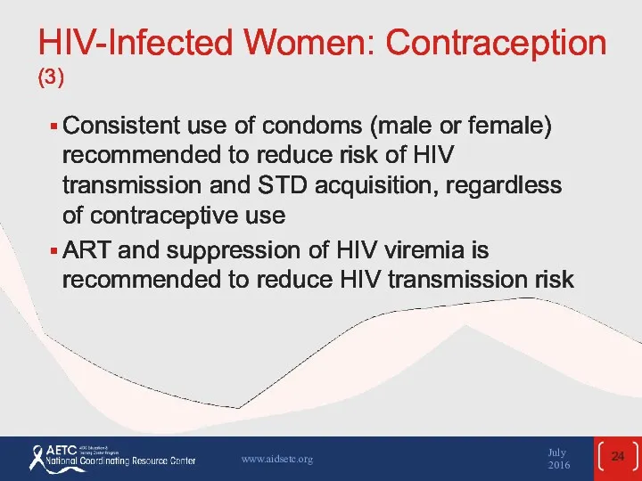 HIV-Infected Women: Contraception (3) Consistent use of condoms (male or