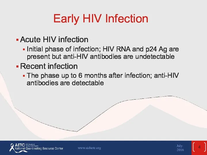 Early HIV Infection Acute HIV infection Initial phase of infection;