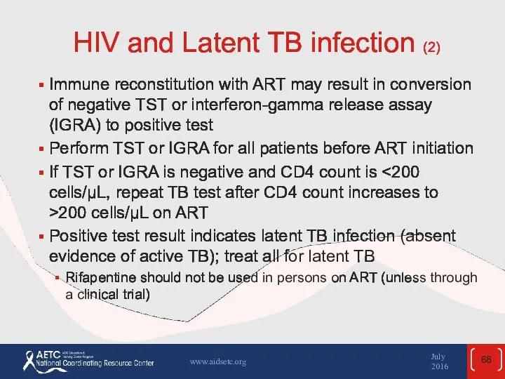 HIV and Latent TB infection (2) Immune reconstitution with ART