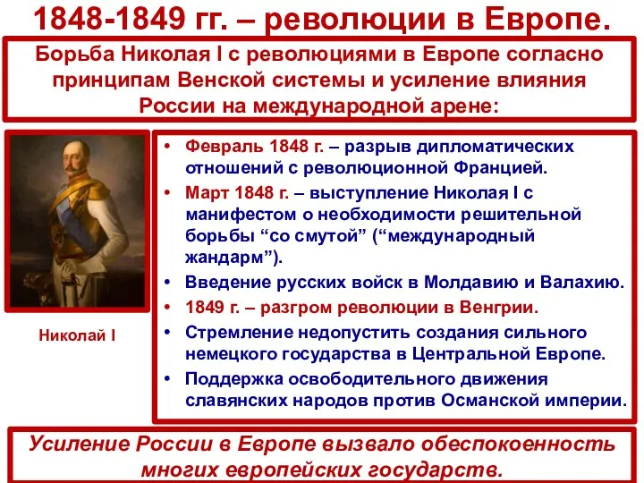 1848-1849 гг. – революции в Европе. Февраль 1848 г. – разрыв дипломатических отношений