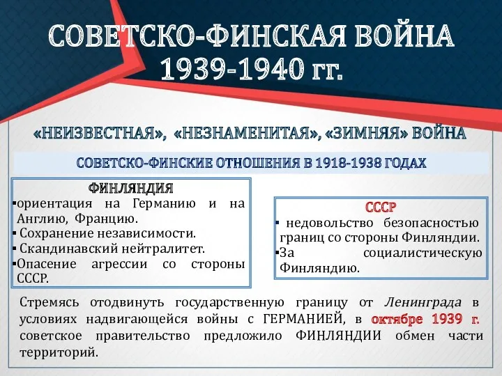 СОВЕТСКО-ФИНСКАЯ ВОЙНА 1939-1940 гг. «НЕИЗВЕСТНАЯ», «НЕЗНАМЕНИТАЯ», «ЗИМНЯЯ» ВОЙНА ФИНЛЯНДИЯ ориентация