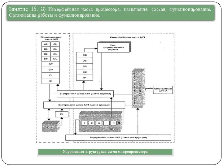 Занятие 15. 3) Интерфейсная часть процессора: назначение, состав, функционирование. Организация