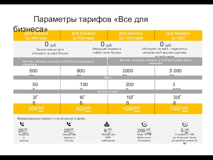 Для бизнеса За 300+мин 0 Для бизнеса за 500+мин Для