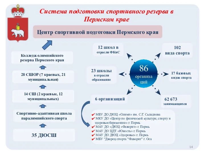 Система подготовки спортивного резерва в Пермском крае 86 организаций 102