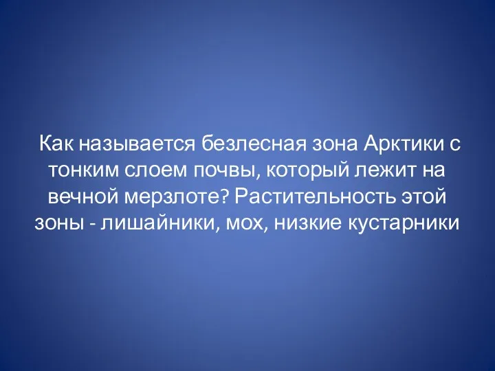 Как называется безлесная зона Арктики с тонким слоем почвы, который