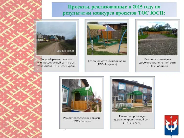 Проекты, реализованные в 2015 году по результатам конкурса проектов ТОС ЮСП: .