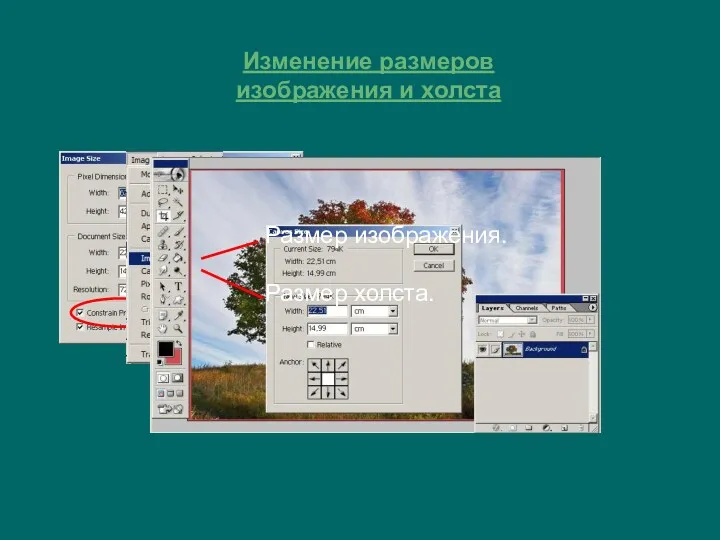 Изменение размеров изображения и холста Размер изображения. Размер холста.