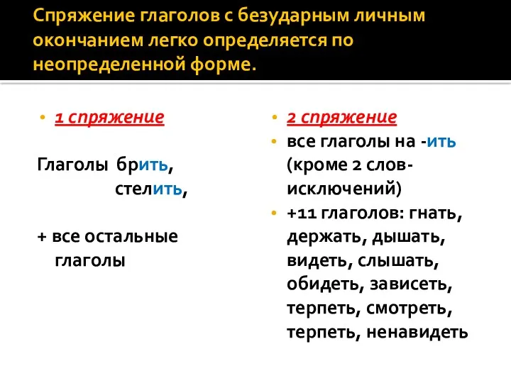 Спряжение глаголов с безударным личным окончанием легко определяется по неопределенной