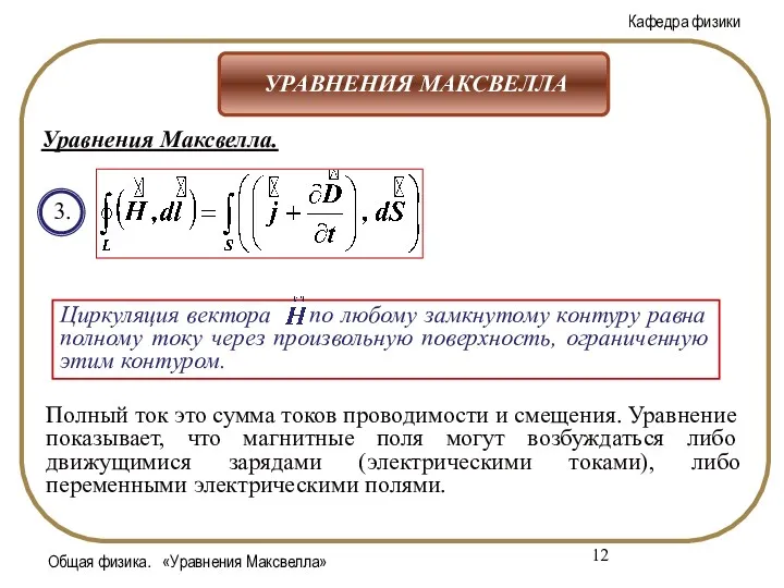 Общая физика. «Уравнения Максвелла» 3. Полный ток это сумма токов