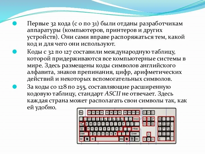 Первые 32 кода (с 0 по 31) были отданы разработчикам