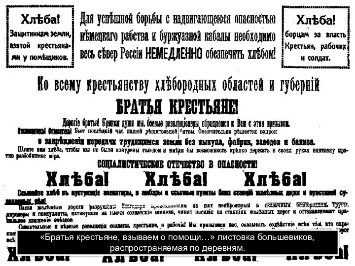 «Братья крестьяне, взываем о помощи…» листовка большевиков, распространяемая по деревням.