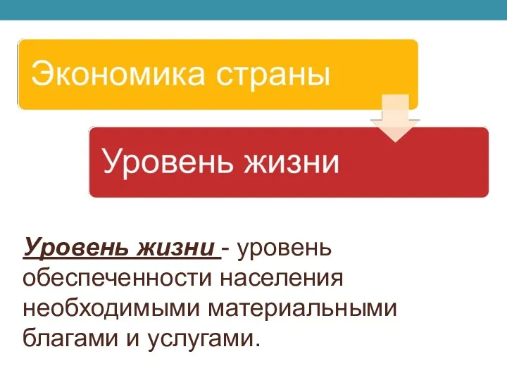 Уровень жизни - уровень обеспеченности населения необходимыми материальными благами и услугами.