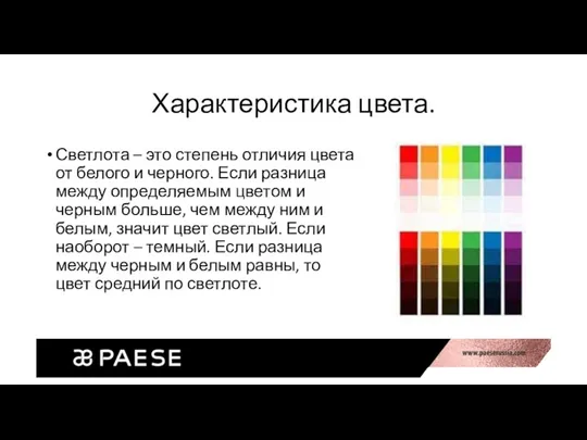 Характеристика цвета. Светлота – это степень отличия цвета от белого