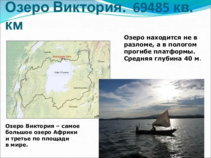 Озеро Виктория. 69485 кв. км Озеро находится не в разломе,