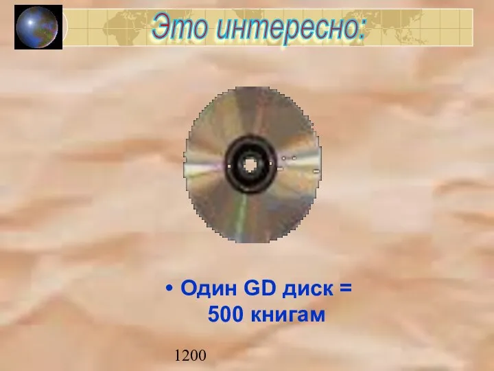 1200 Один GD диск = 500 книгам Это интересно: