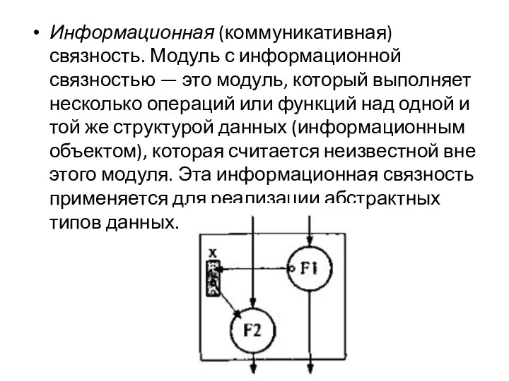 Информационная (коммуникативная) связность. Модуль с информационной связностью — это модуль,