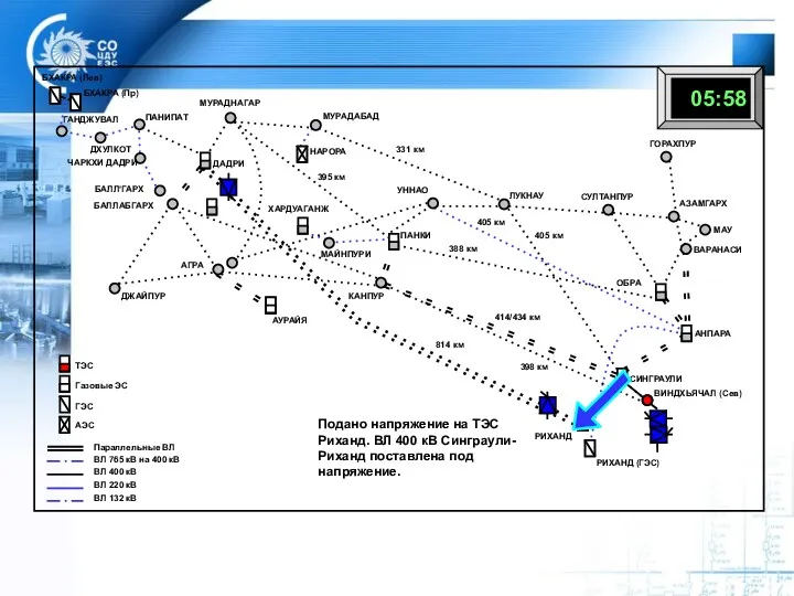 Подано напряжение на ТЭС Риханд. ВЛ 400 кВ Синграули-Риханд поставлена под напряжение. ЧАРКХИ ДАДРИ ГАНДЖУВАЛ
