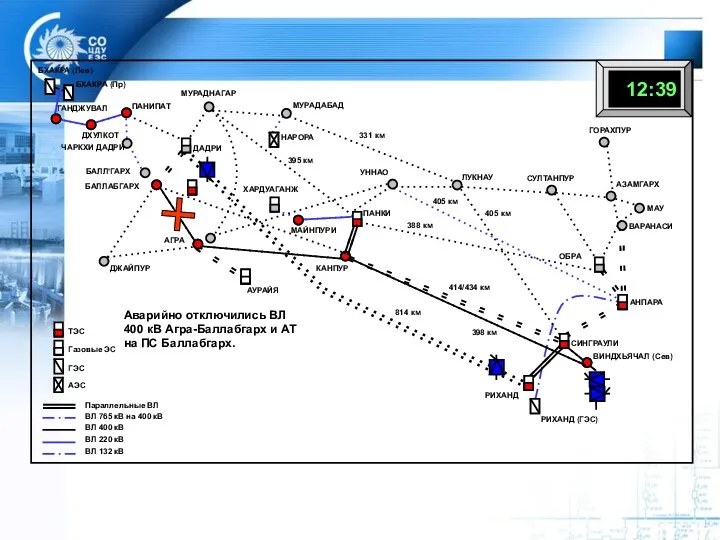 Аварийно отключились ВЛ 400 кВ Агра-Баллабгарх и АТ на ПС Баллабгарх. ЧАРКХИ ДАДРИ ГАНДЖУВАЛ