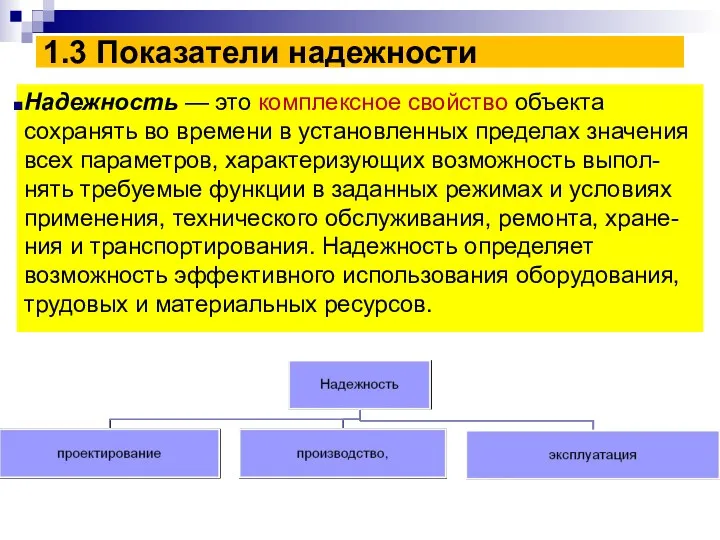 1.3 Показатели надежности Надежность — это комплексное свойство объекта сохранять во времени в