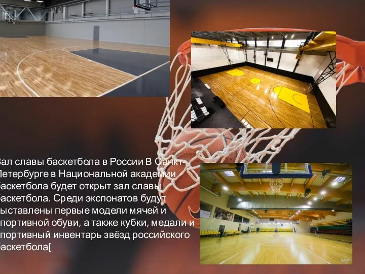 Зал славы баскетбола в России В Санкт-Петербурге в Национальной академии