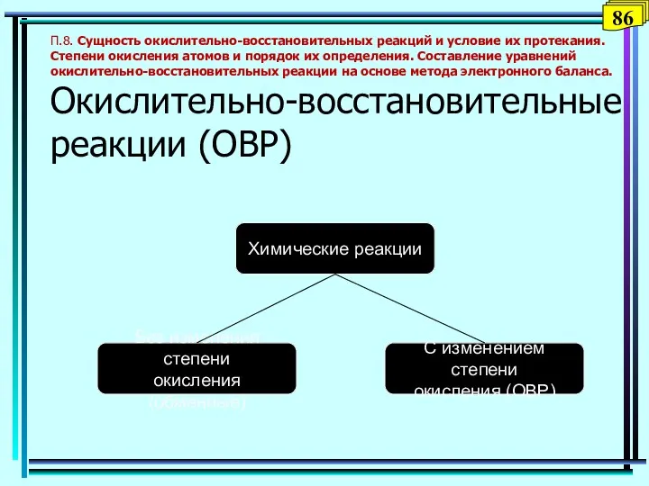 П.8. Сущность окислительно-восстановительных реакций и условие их протекания. Степени окисления