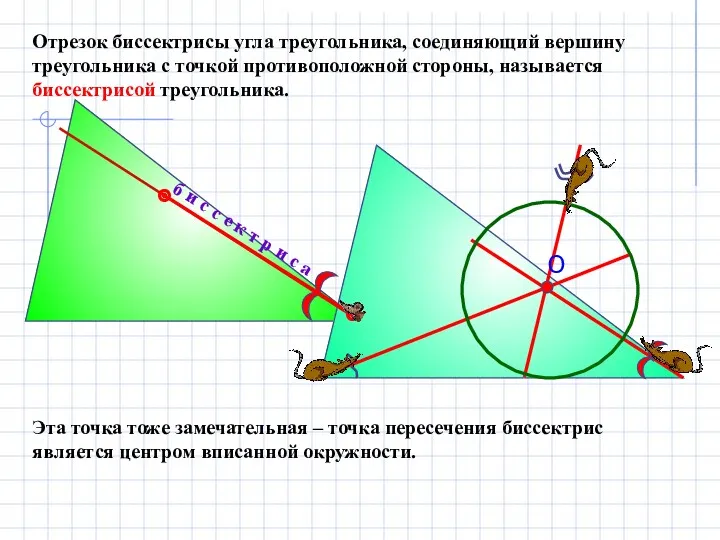 Отрезок биссектрисы угла треугольника, соединяющий вершину треугольника с точкой противоположной стороны, называется биссектрисой