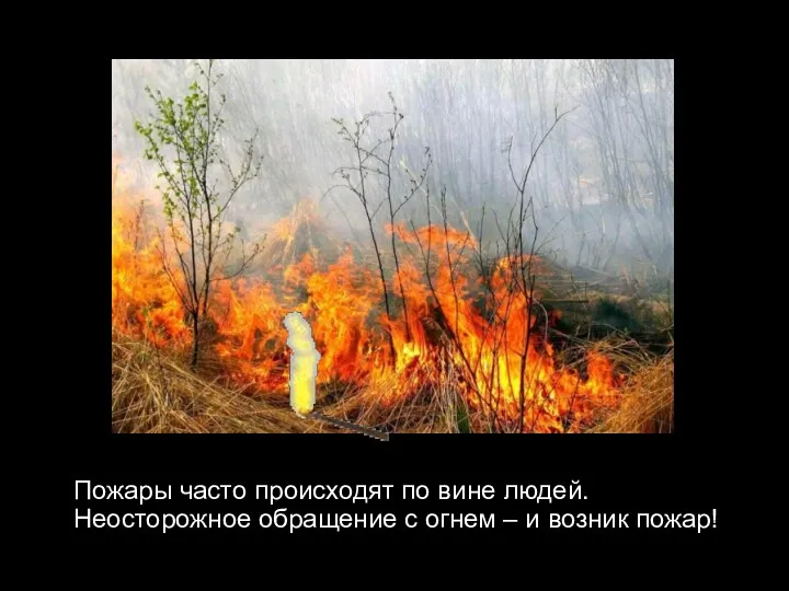 Пожары часто происходят по вине людей. Неосторожное обращение с огнем – и возник пожар!