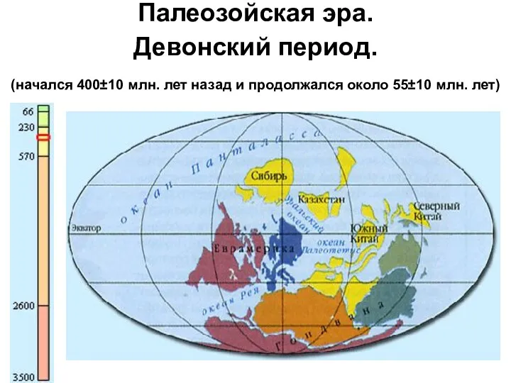 Палеозойская эра. Девонский период. (начался 400±10 млн. лет назад и продолжался около 55±10 млн. лет)