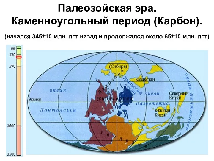 Палеозойская эра. Каменноугольный период (Карбон). (начался 345±10 млн. лет назад и продолжался около 65±10 млн. лет)