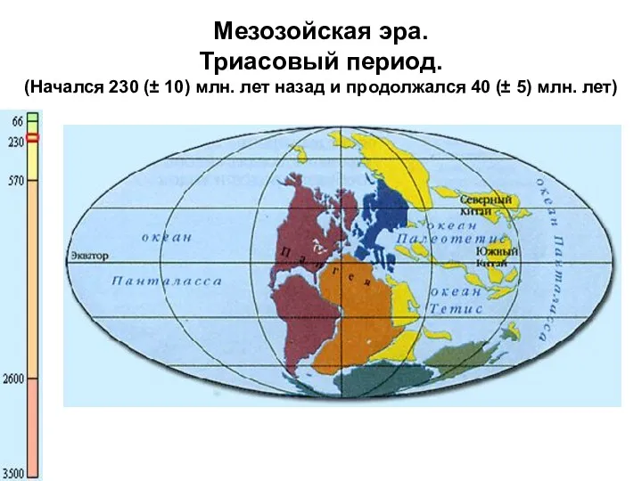 Мезозойская эра. Триасовый период. (Начался 230 (± 10) млн. лет