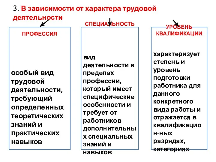 3. В зависимости от характера трудовой деятельности ПРОФЕССИЯ особый вид