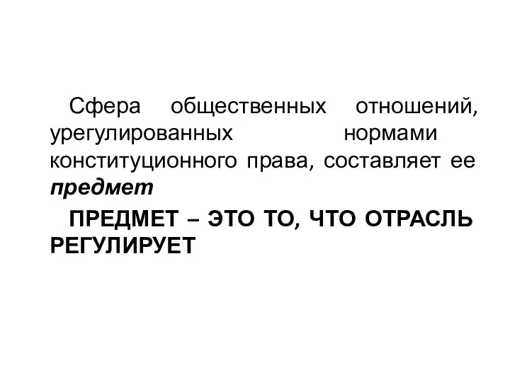 Сфера общественных отношений, урегулированных нормами конституционного права, составляет ее предмет ПРЕДМЕТ – ЭТО