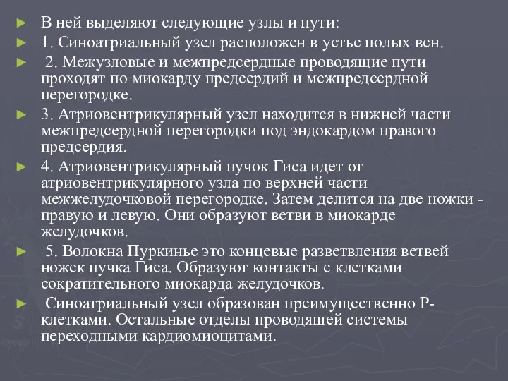 В ней выделяют следующие узлы и пути: 1. Синоатриальный узел