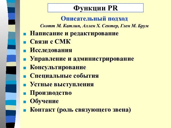 Функции PR Описательный подход Скотт М. Катлип, Аллен X. Сентер,