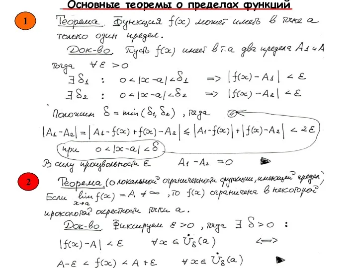 Основные теоремы о пределах функций 1 2