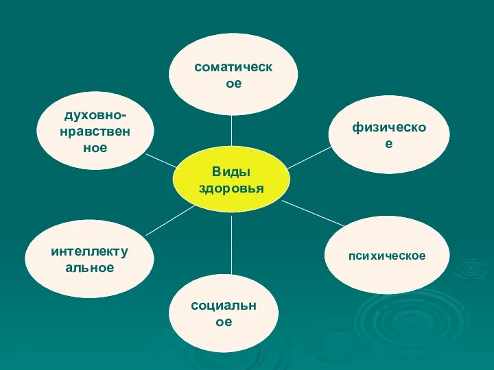 Виды здоровья соматическое физическое духовно- нравственное психическое социальное интеллектуальное