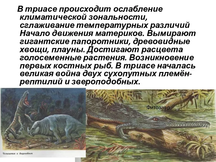 В триасе происходит ослабление климатической зональности, сглаживание температурных различий Начало