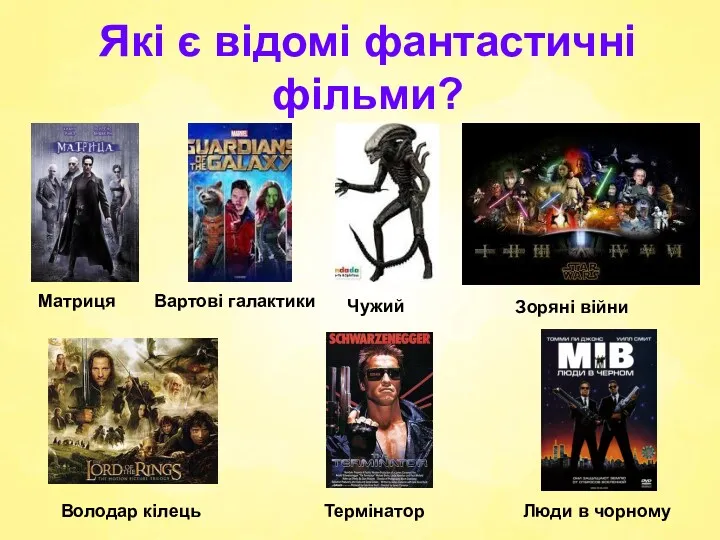 Які є відомі фантастичні фільми? Вартові галактики Чужий Зоряні війни