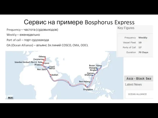 Сервис на примере Bosphorus Express Frequency – частота (судовыходов) Weekly