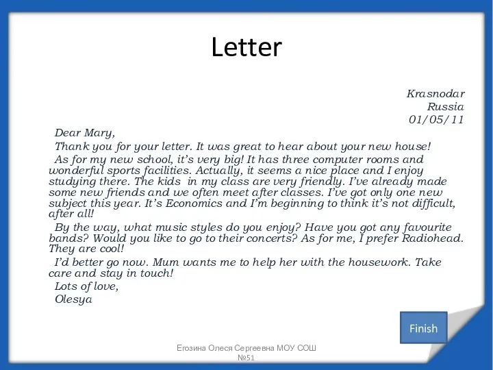 Letter Krasnodar Russia 01/05/11 Dear Mary, Thank you for your