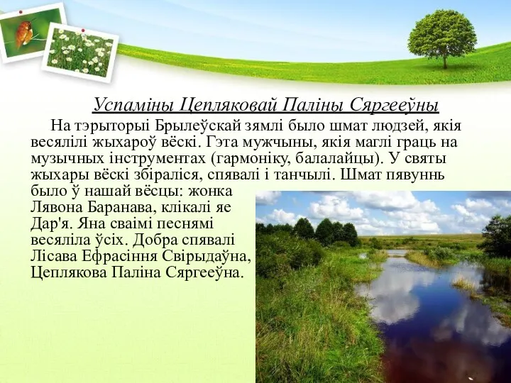 Успаміны Цепляковай Паліны Сяргееўны На тэрыторыі Брылеўскай зямлі было шмат