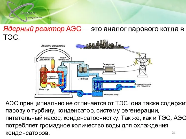 Ядерный реактор АЭС — это аналог парового котла в ТЭС.