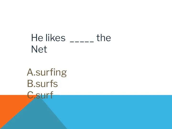 He likes _____ the Net surfing surfs surf